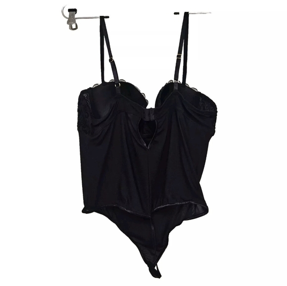 Ambrielle Black Flocked Lace Thong G String Bodysuit Size XL Sexy - Picture 3 of 6